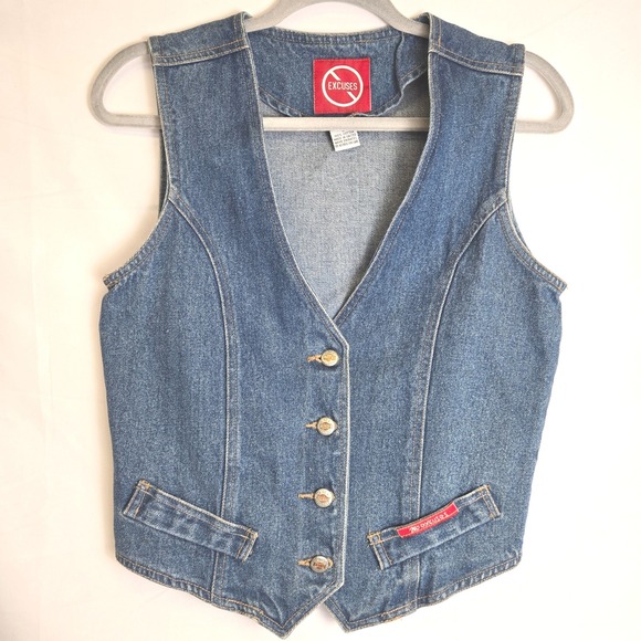 No Excuses Jackets & Blazers - Vintage No Excuses Jeans Denim Vest, 100% Cotton, Medium